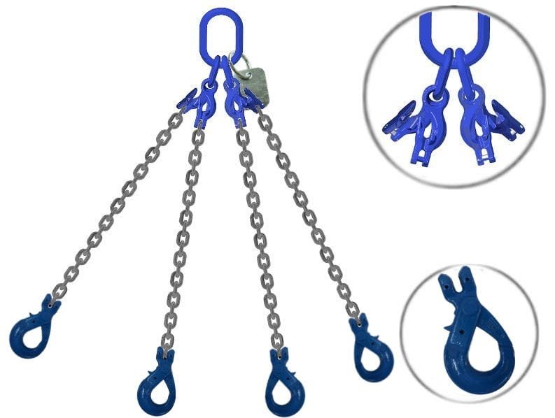 Zawiesie łańcuchowe 4-cięgnowe skracane 3T z hakami bezpiecznymi
